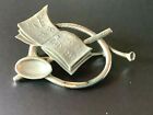 Vintage Unique Sterling Silver Musical Brooch with Horn, Flute and Sheet Music