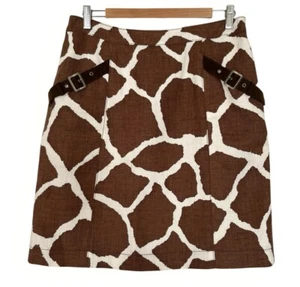 Worth New York 100% Linen Giraffe Animal Print Pencil Knee Length Skirt Lined 8 - Picture 1 of 9