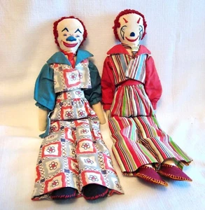 CLOWN PUPPEN Vintage handgefertigtes Stoff Volkskunst Paar - ohne Etikett, sauber - Bild 1 von 9