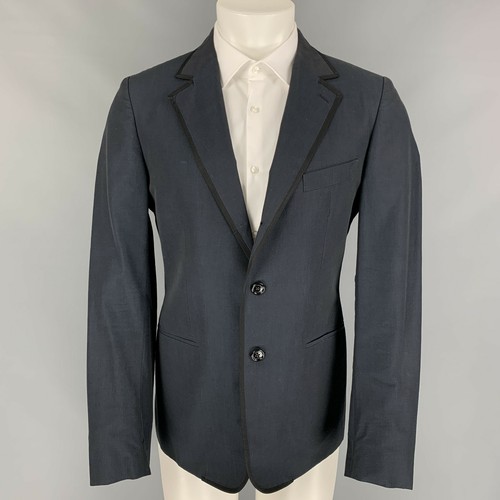 Cappotto sportivo vintage BURBERRY PRORSUM taglia 42 blu navy nero cotone mohair pizzo risvolto