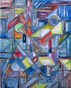 abstract TOO MANY LINES modern original oil Painting art 16x20 Signed Crowell - Picture 1 of 10