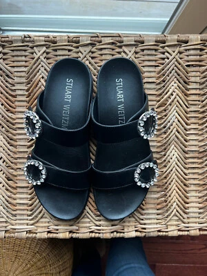 Stewart Weitzman Crystal embellished black buckle slide sz 7.5 - Image 1 of 3