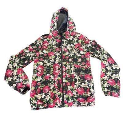 Volcom Enemy Lines Hooded Jacket XS Wind Rain mesh lined Pink Floral coat - Image 1 of 4