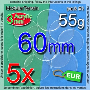 5x 3mm Clear Acrylic 60mm Round Base War Hammer 40k Age Of Sigmar - Imagen 1 de 9
