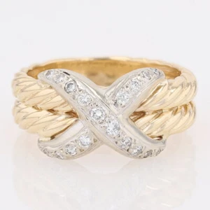 .12ctw Round Cut Diamond Prong Set "X" Statement Ring 14k Multi-Tone Gold Size 6 - Picture 1 of 6