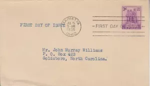 1938 #837 NORTHWEST TERRITORY FDC MARIETTA OH CANCEL NO CACHET - Picture 1 of 1