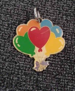 Vintage 1980's SWIB Enamel Heart Balloons Rainbow Key Ring Taiwan 2 Inch No Ring - Picture 1 of 9