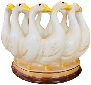Vtg Ardalt Gaggle Of Geese Planter Hand Painted Signed Oval Ceramic Portugal 7x6 - Picture 1 of 11