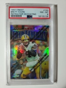 1997 Topps Finest Brett Favre SILVER REFRACTOR COATING card #150 graded PSA 8