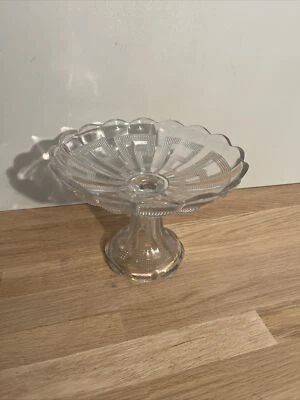 Compotier Coupe sur Pied Verre Moulé Motif Géométrique Porteux Ø 20 cm Vintage - Photo 1/4