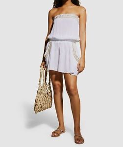$275 Ramy Brook Women's White Metallic Jo Strapless Mini Dress Size Small
