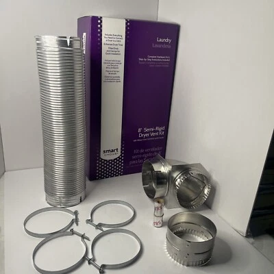 SMART CHOICE 8' Semi-Rigid Dryer Duct Vent Kit - 1 Vent, 1 Elbow, 4 Clamps, UL Foil Tape NEW