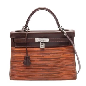 HERMES Vibrato Kelly Retourne 32 Shoulder Handbag Box Calfskin Leather Noisette - Picture 1 of 10