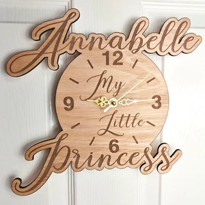 custom personalised laser cut engraved wood wooden clock name word number letter - Picture 1 of 10