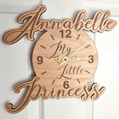 custom personalised laser cut engraved wood wooden clock name word number letter - Image 1 of 4
