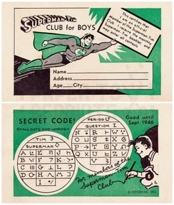 SUPERMAN TIM CLUB FOR BOYS MEMBERSHIP CARD - GREEN VERSION - VINTAGE REPRINT - Picture 1 of 1