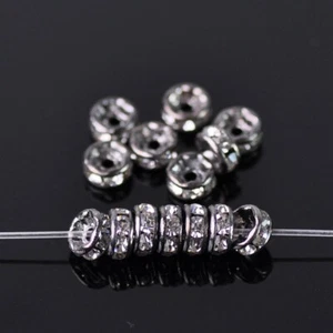 Rondelle 4mm 5mm 6mm 8mm 10mm 12mm Crystal Rhinestone Metal Loose Spacer Beads - Picture 1 of 33