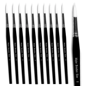PACK 10 SIZE 8 WHITE SYNTHETIC SABLE ROUND ARTIST ACRYLIC  CRAFT PAINT BRUSHES - Picture 1 of 3