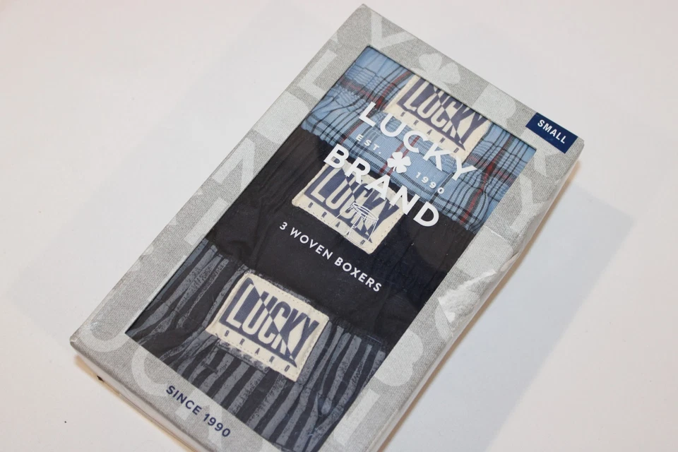 Lucky Brand Men's Plaid Solid 100% Cotton Woven Boxers 3-Pack Size Small 28-30 - Image 1 of 4