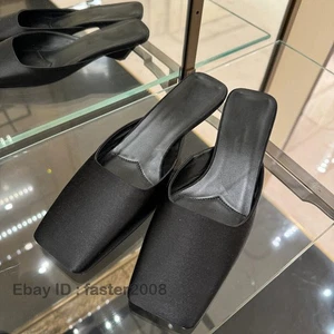 Womens Square Toe Satin Sandals Fashion Summer Mules Slipper Slip on Party Shoes - Picture 1 of 11