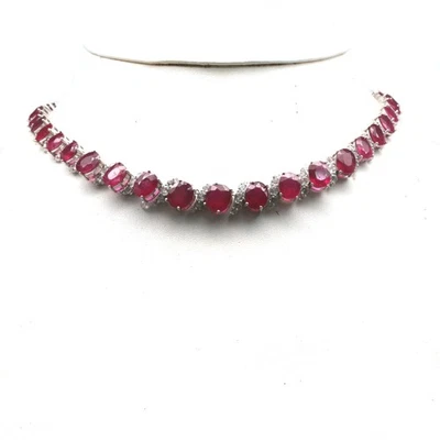 925 Silver Handmade 9 x 10 mm. Red Ruby, Topaz & Zircon Necklace 17.0 In. - Image 1 of 4