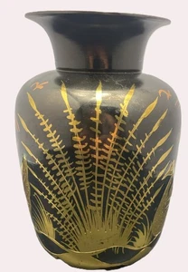 Vintage große Vase Messing schwarz & gold geätzt. Made in India.7,5" groß - Bild 1 von 5