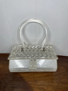 VTG GILLI NEW YORK LUCITE PLASTIC PURSE PEARL COLOR DECO LATCH 1950’S - Picture 1 of 22