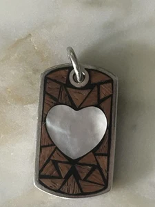 BRAND NEW MOTHER OF PEARL HEART ON TIMBER PENDANT, 925 Silver - Picture 1 of 2