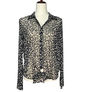 INC International Concepts Women Top Blouse Button Up Polka Dot Tie Front M - Picture 1 of 8