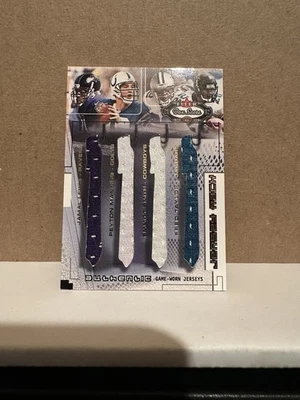 2002 fleer box score jersey rack quad J.lewis/P.manning/E.smith/F.taylorS#63/100 - Image 1 of 2