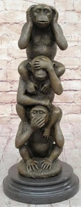 3 Wise Monkeys See Hear Speak No Evil Bronze Statue Sculpture Figure Decor Art - Picture 1 of 10