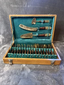 Vintage SIAM Bangkok Thailand 19 Teile Bronze Messing Silberbesteck Utensilien Set - Bild 1 von 11