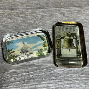 Lot 2 Vintage Glass Paperweights Liberty Bell U.S. Capitol Patriotic 1920s - Picture 1 of 13