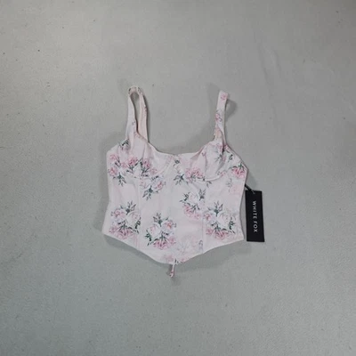 White Fox Corset Top Womens Small Pink Floral Lace Up Bustier Crop Tank Y2K New - Image 1 of 4