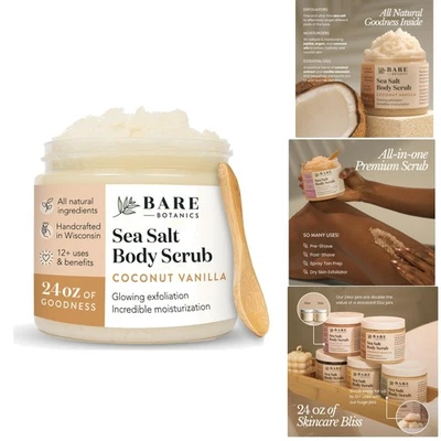 Handcrafted Coconut Vanilla Body Scrub 24oz - Perfect Gift with Wooden Spoon - Image 1 of 4