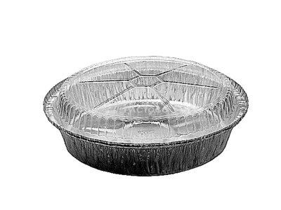 8" Round Aluminum Foil Take-Out Pan w/Clear Dome Lid -Disposable Container 500's - Image 1 of 4