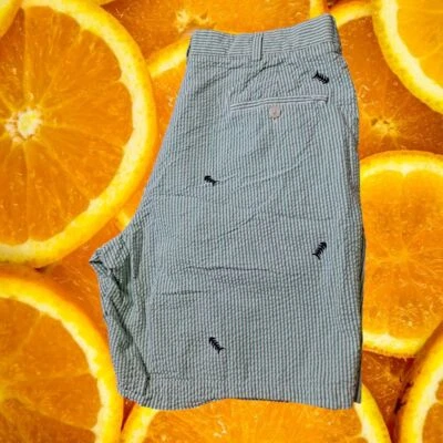 Pantalones Cortos Brooks Brothers 346 Seersucker Estampado de Peces Preppy Verano Informales W36 Foto 1 de 4