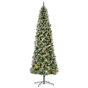 9 ft Pre-Lit Christmas Tree White Snow Flocked Holiday Decoration w/ LED Lights - Picture 1 of 11