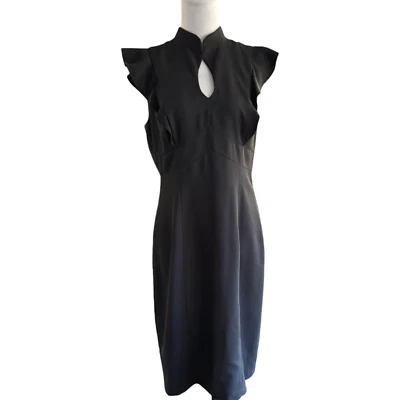 JAX women's black Vneck ruffle lined shift dress sz 8 Foto 1 de 4
