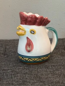 Vintage DERUTA Italy Hand Painted Ceramic Chicken Rooster Jug Pitcher Creamer - Picture 1 of 6