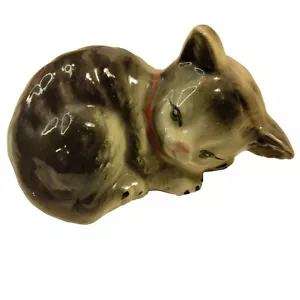 Schlafende graue Katze Figur Keramik Kätzchen Kätzchen Vintage asiatische Augen - Bild 1 von 7