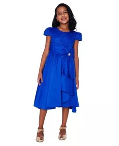 New Big Girls Glitter Satin Cascade Formal Holiday Dress Blue Size 10 - Picture 1 of 3
