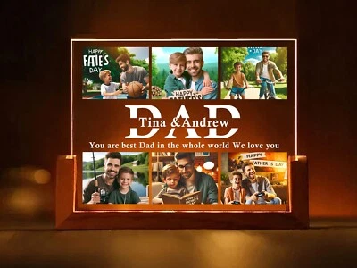 Personalized Father's Day Walnut Lamp - Custom Photo Frame Gift for Dad, Husband - Image 1 of 4