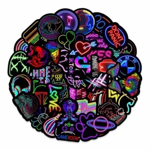 Lot of 5 Neon Lights sticker pack (50pc) stickers water bottle laptop - Picture 1 of 6