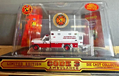 Code 3 1:64 Ford Super Duty Baltimore Fire EMS Ambulance 12 Mint in Dome 12103 - Image 1 of 4
