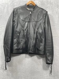 HARLEY-DAVIDSON Willie G Damen schwarze wandelbare Lederjacke - Small - Bild 1 von 8