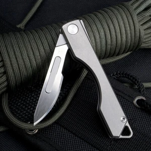 TC4 Titanium Knife Scalpel Blade Mini Pocket EDC Tool Survival Folding Keychain - Picture 1 of 10