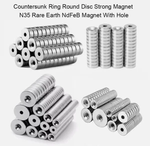 Countersunk Ring Round Disc Strong Magnet N35 Rare Earth NdFeB Magnet With Hole - Picture 1 of 15