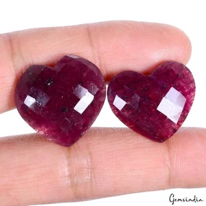 Certified 2 Pcs Natural Red Ruby Heart Checker Cut Loose Gemstones for Jewelry - Picture 1 of 5