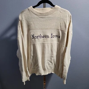 Suéter tejido College House vintage años 80 norte de Iowa UNI Panthers crema para hombre XL - Imagen 1 de 14